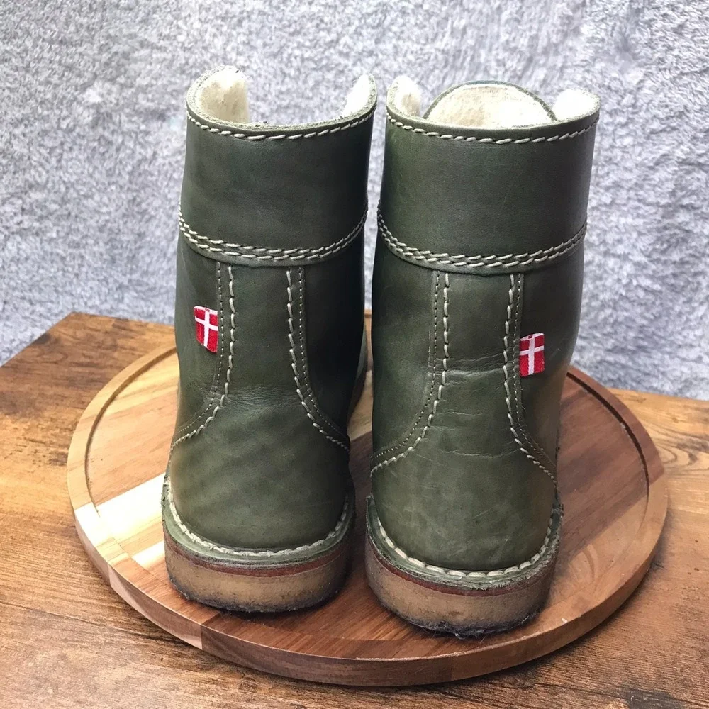 Danish Duck Feet Faborg Boots EU 45 M 11.5 W 13 Forest Green Leather Wool Lined - Picture 9 of 13
